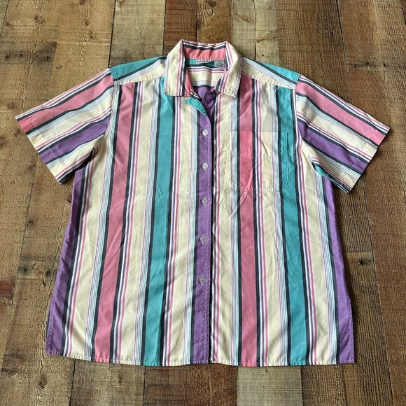 Vintage Cabin Creek Women's Size Medium Pastel Stripe Short Sleeve Button Down - Picture 1 of 6
